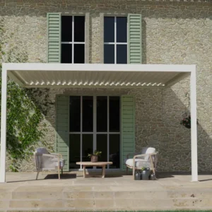 Pergola adossée TIERAL Caleta aluminium blanc, 12 m²