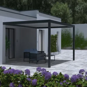 Pergola bioclimatique adossée TIERAL Caleta aluminium gris anthracite, 12 m²
