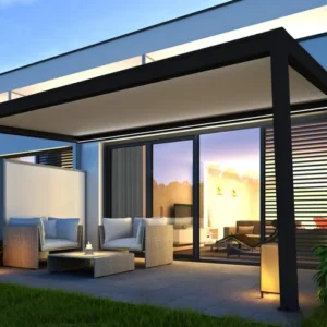 Pergola adossée TIERAL Osaka aluminium gris anthracite, 18 m²