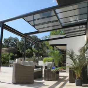 Tonnelle adossée Azura, aluminium gris anthracite, 14 m²