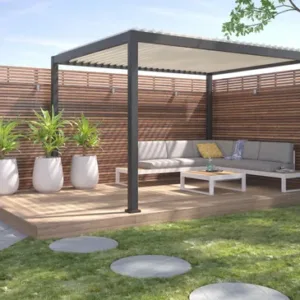 Pergola bioclimatique autoportante Prima, aluminium gris anthracite 12m²
