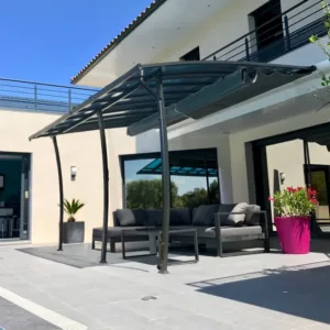 Pergola adossée Stockholm acier et aluminium anthracite, 21 m²