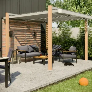 Pergola autoportante NATERIAL Odyssea aluminium effet bois, 10.69 m²