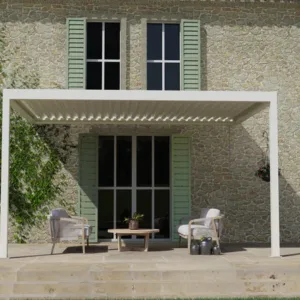Pergola adossée TIERAL Caleta aluminium blanc, 12 m²
