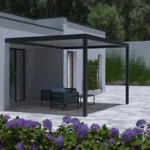 Pergola bioclimatique adossée TIERAL Caleta aluminium gris anthracite, 12 m²