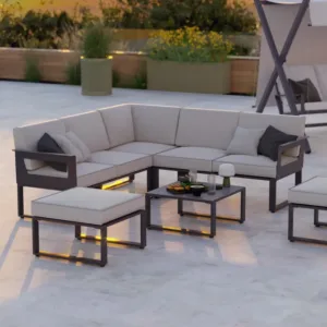 Salon de jardin gris Odyssea NATERIAL, 7 personnes