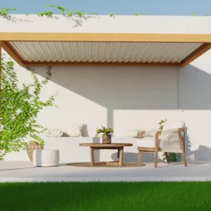 Pergola adossée TIERAL Caleta aluminium effet bois, 12,7 m²
