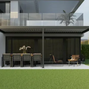 Pergola adossée TIERAL Caleta aluminium gris, 18,6 m²
