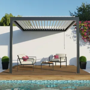 Pergola adossée TIERAL Caleta aluminium gris, 9,5 m²